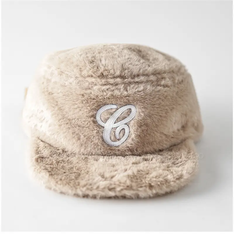 Winter Plush Embroidered Cap for Men Women Black - Image 7
