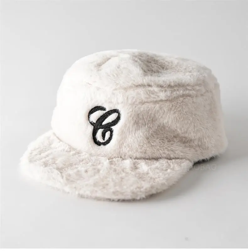 Winter Plush Embroidered Cap for Men Women Black — feature 2