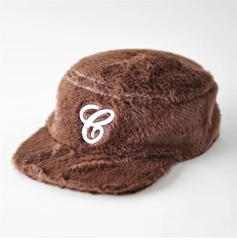 Winter Plush Embroidered Cap for Men Women Black — feature 3