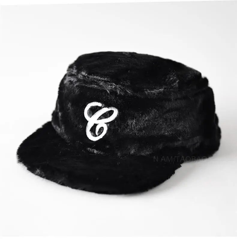Winter Plush Embroidered Cap for Men Women Black — feature 8