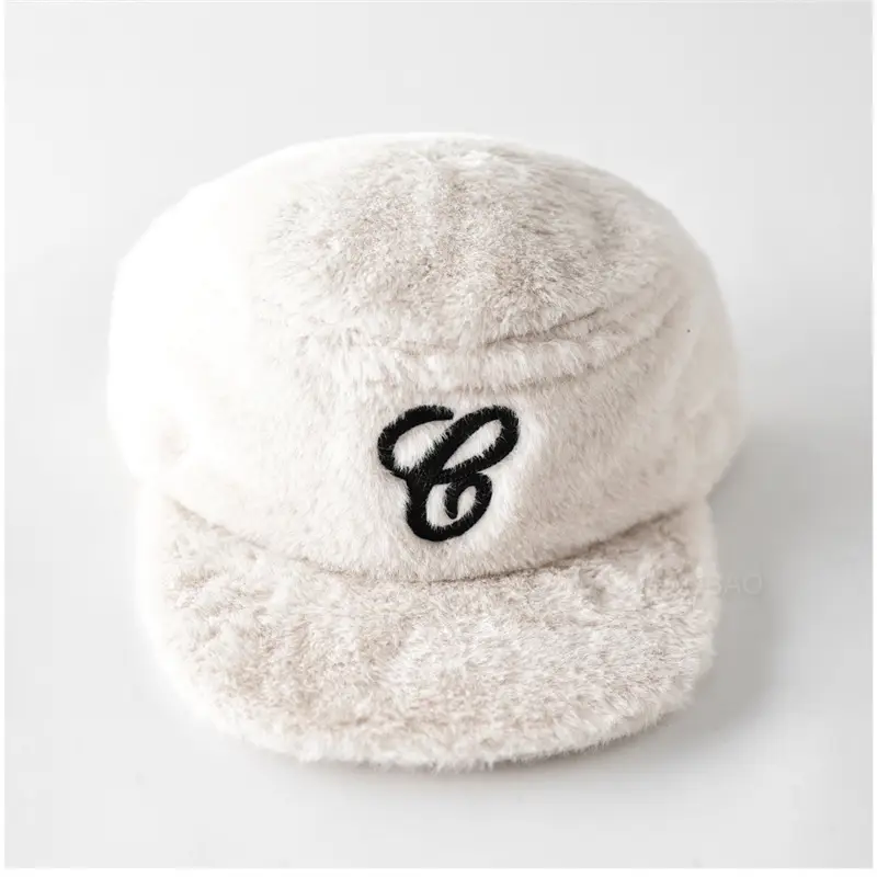 Winter Plush Embroidered Cap for Men Women Black - Image 3
