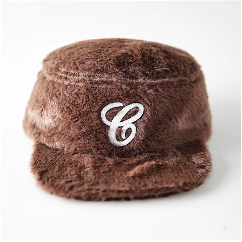 Winter Plush Embroidered Cap for Men Women Black - Image 4