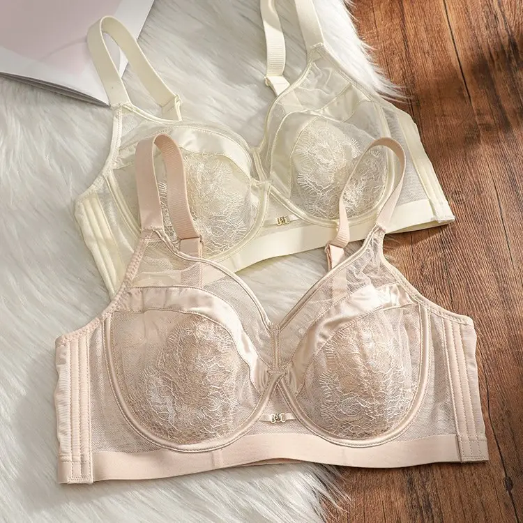 French-Style Soft Underwire Lace Bra for Women with Large Busts, Minimizing Side Breast, Sexy Lace Soft Support Anti-Sagging Bra