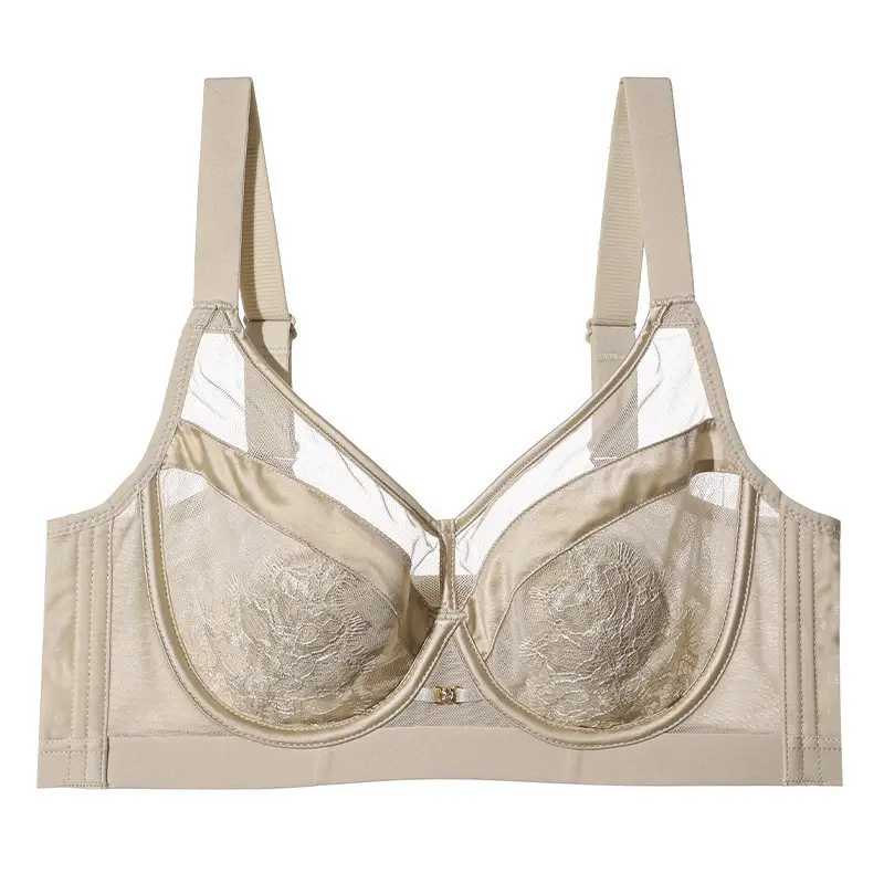 French-Style Soft Underwire Lace Bra for Women with Large Busts, Minimizing Side Breast, Sexy Lace Soft Support Anti-Sagging Bra