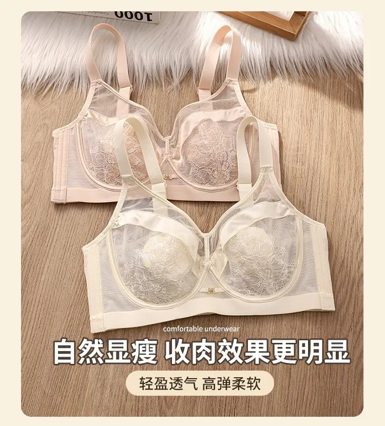 French-Style Soft Underwire Lace Bra for Women with Large Busts, Minimizing Side Breast, Sexy Lace Soft Support Anti-Sagging Bra — feature 8