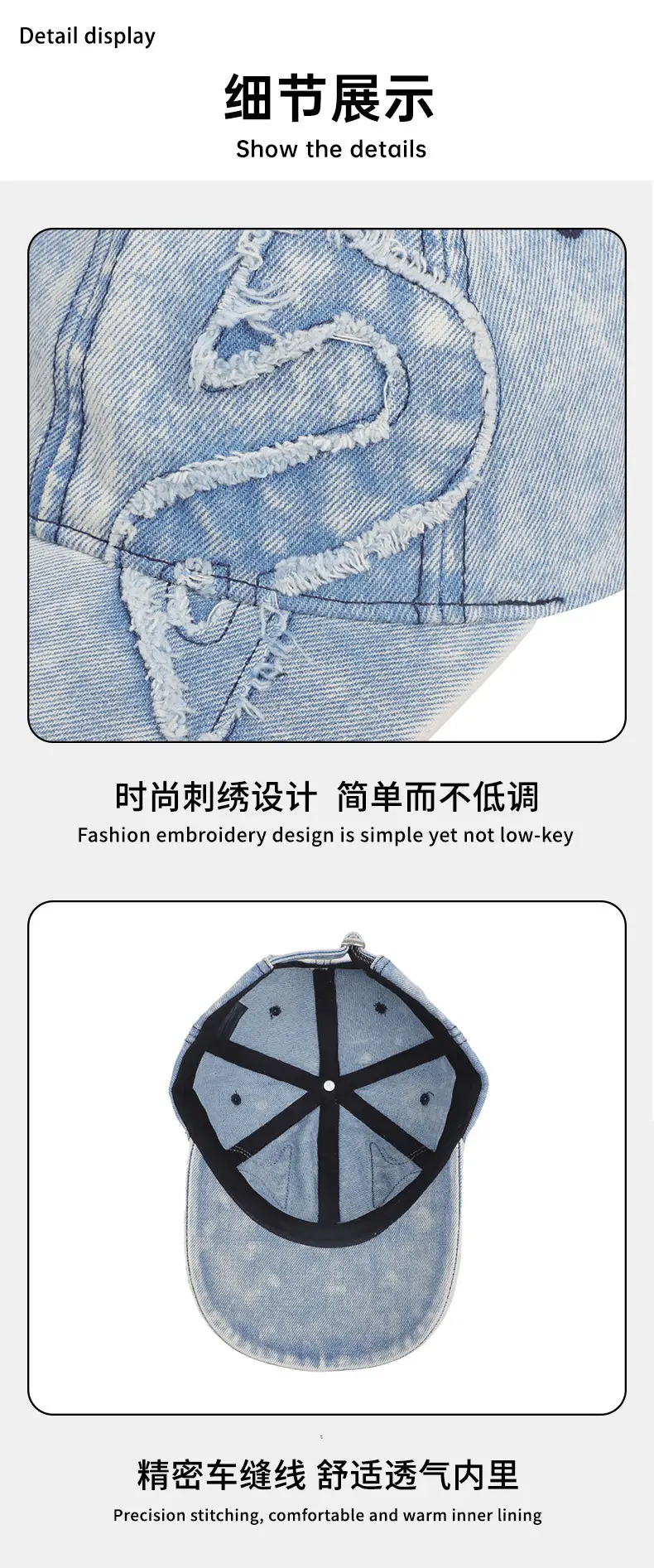 Washed Vintage Denim Baseball Cap for Men Women — feature 11