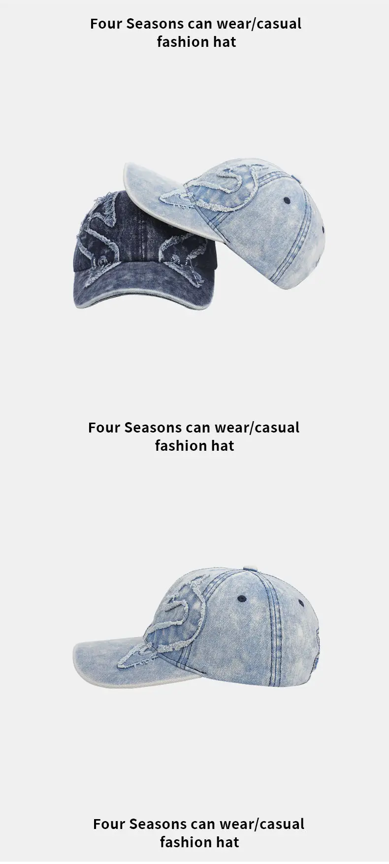 Washed Vintage Denim Baseball Cap for Men Women — feature 9