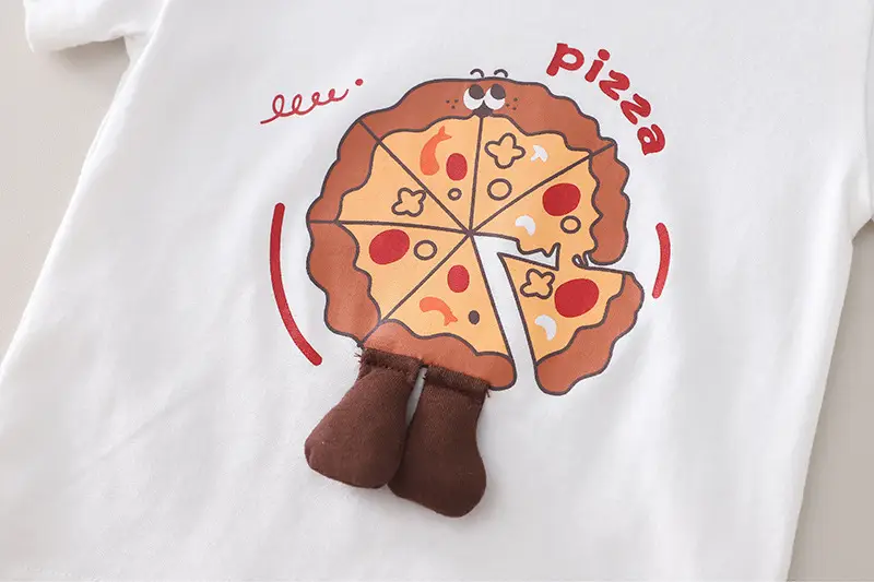 Children's Pizza Print Cotton T-Shirt & Striped Shorts Set — feature 6