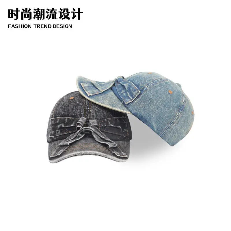 Korean Bowknot Denim Baseball Cap Small - Image 4