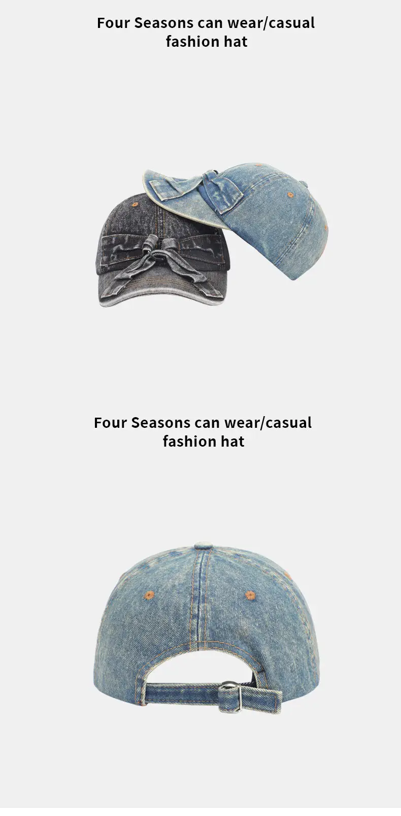 Korean Bowknot Denim Baseball Cap Small — feature 10
