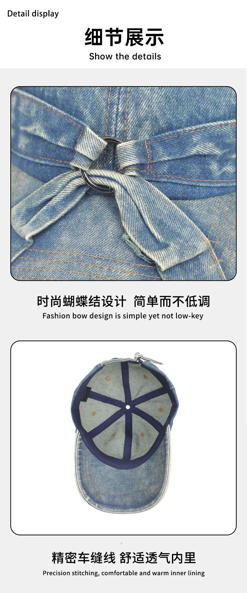 Korean Bowknot Denim Baseball Cap Small — feature 11