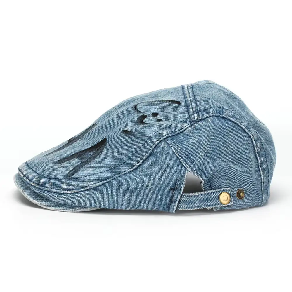 Retro Washed Denim Graffiti Letter Beret Cap — feature 10