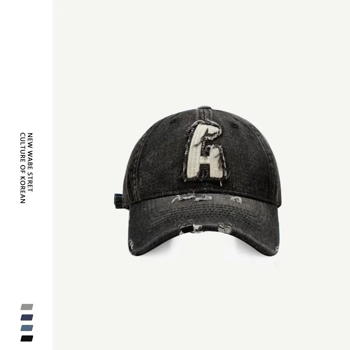 Unisex Denim Baseball Cap with Embroidered Letter Grey - Image 6