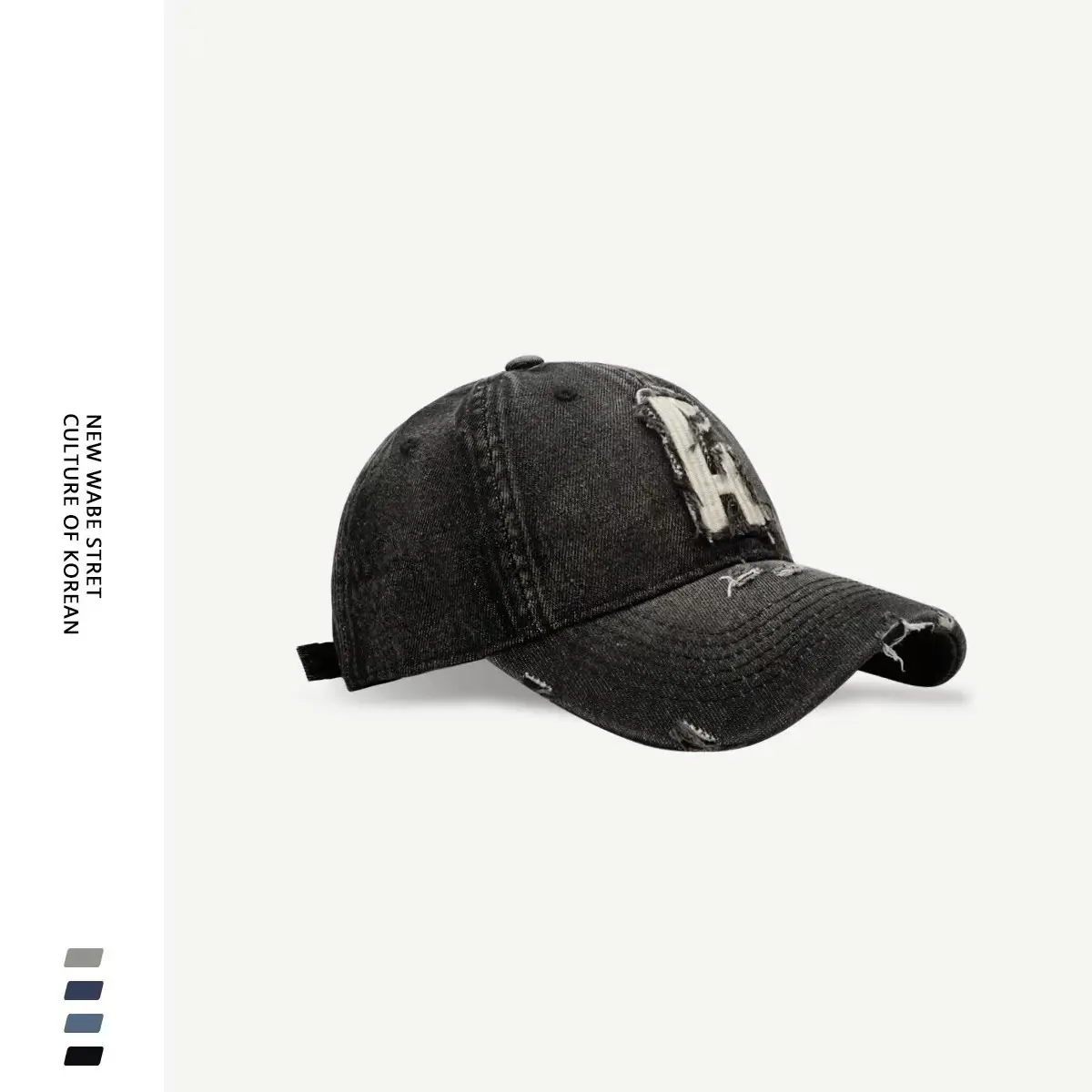 Unisex Denim Baseball Cap with Embroidered Letter Grey — feature 11