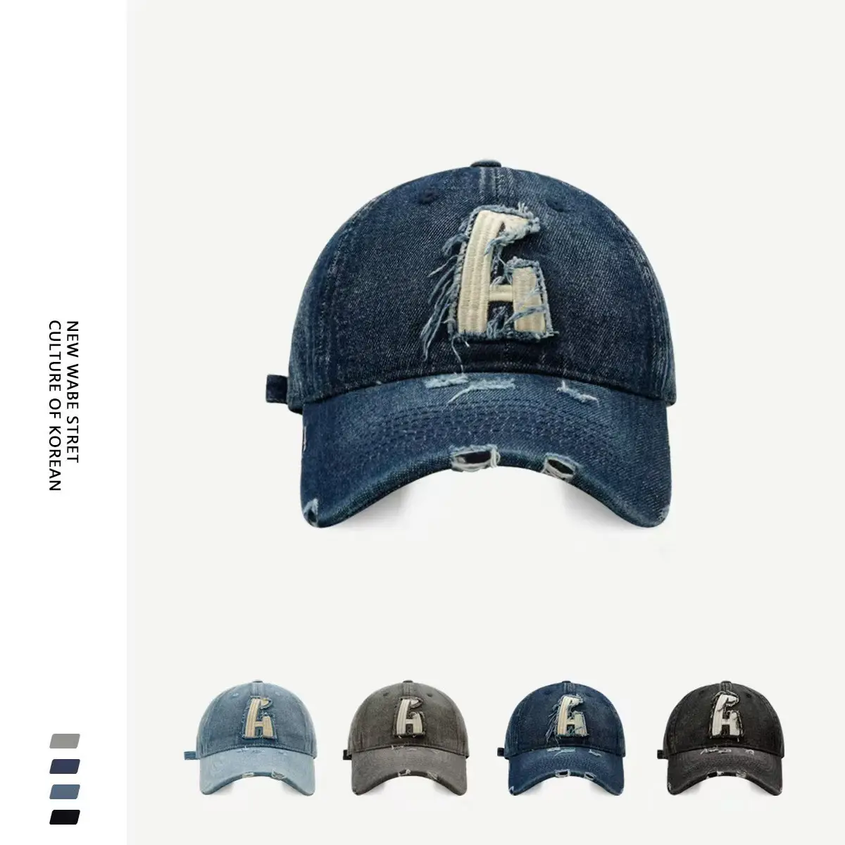 Unisex Denim Baseball Cap with Embroidered Letter Grey — feature 2