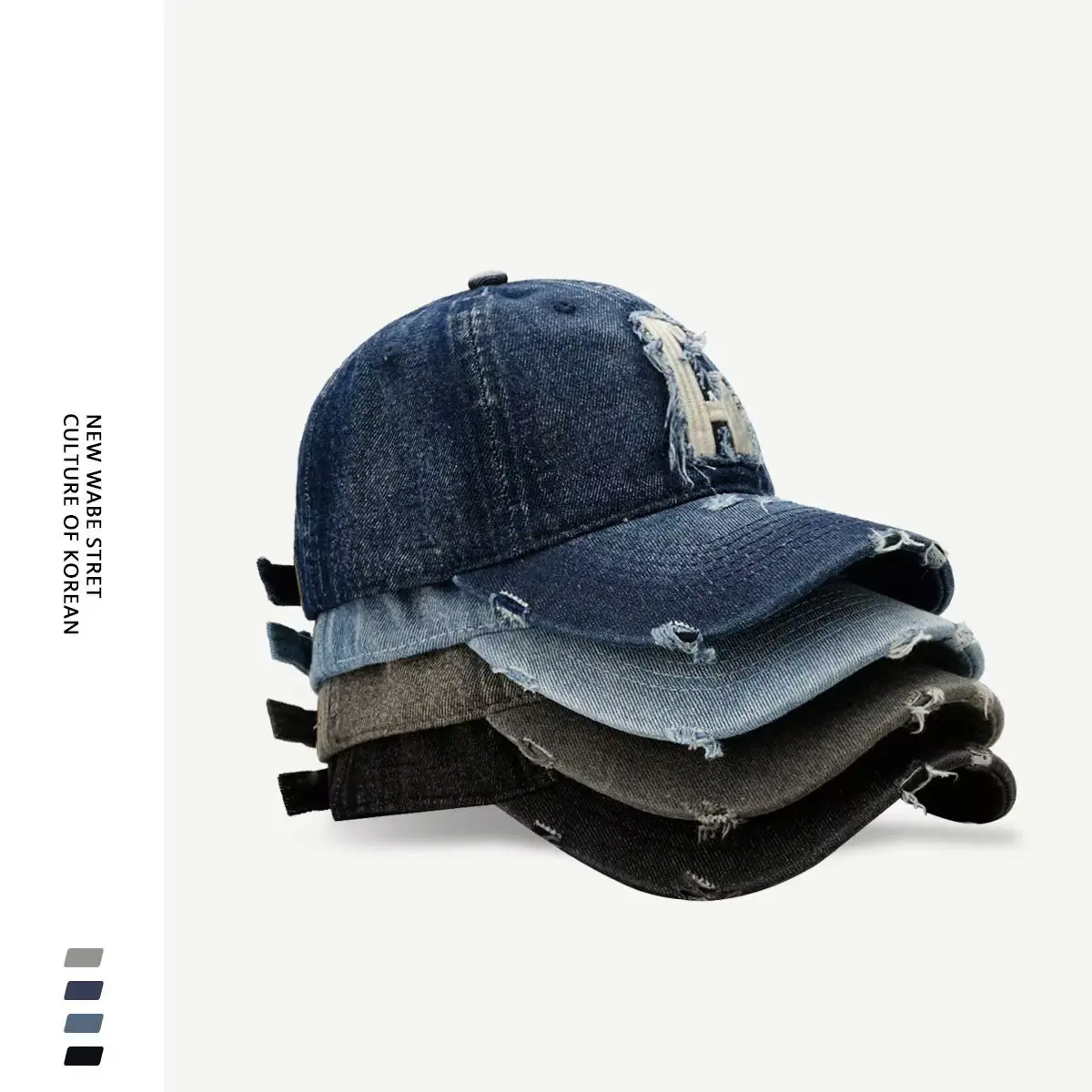 Unisex Denim Baseball Cap with Embroidered Letter Grey — feature 3