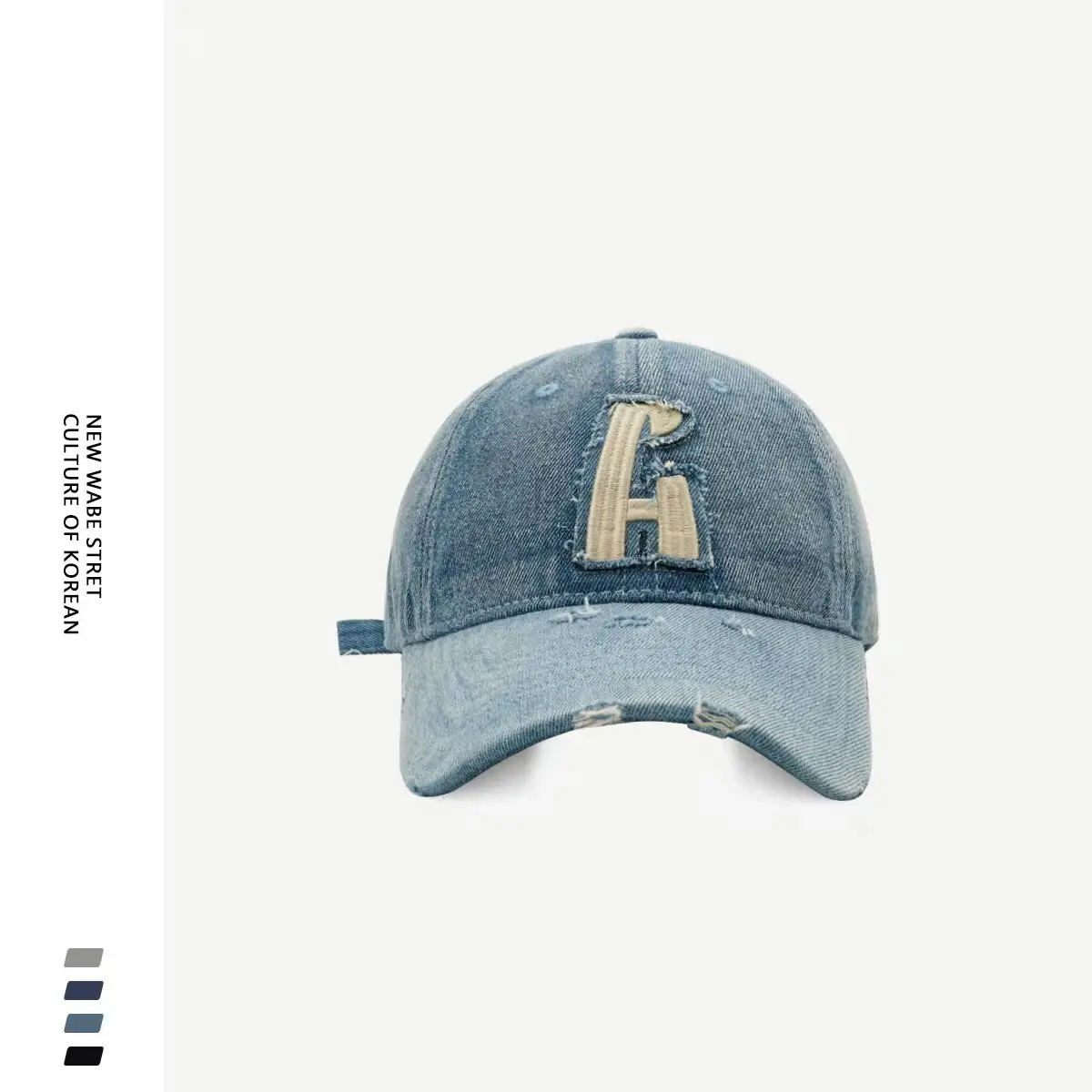 Unisex Denim Baseball Cap with Embroidered Letter Grey — feature 4