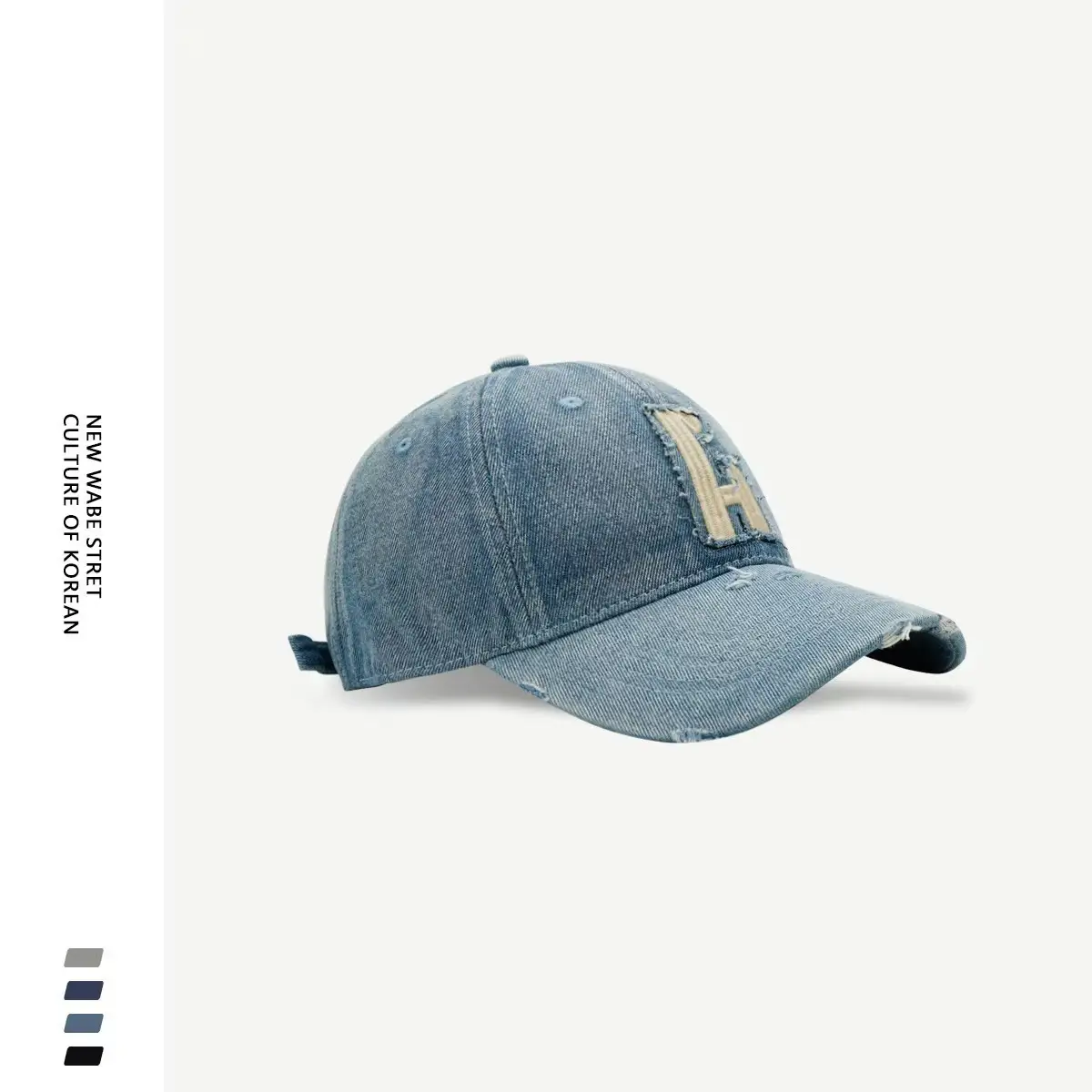 Unisex Denim Baseball Cap with Embroidered Letter Grey — feature 5
