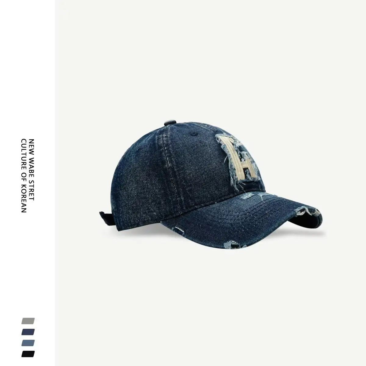 Unisex Denim Baseball Cap with Embroidered Letter Grey — feature 7