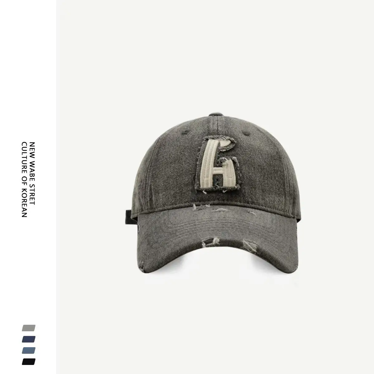 Unisex Denim Baseball Cap with Embroidered Letter Grey — feature 8