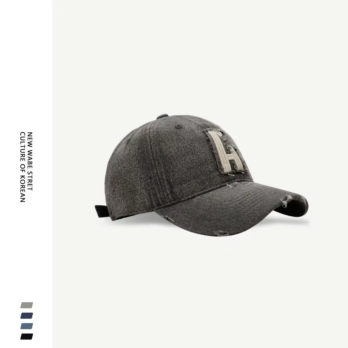 Unisex Denim Baseball Cap with Embroidered Letter Grey — feature 9