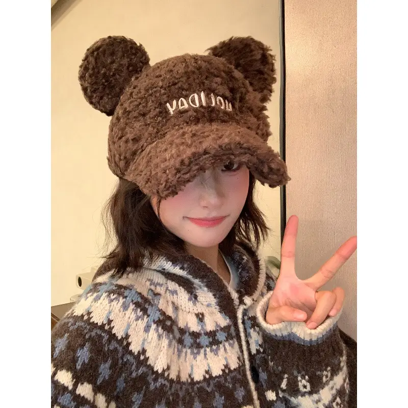 Cute Brown Bear Hooded Cap for Women Winter Warm - Image 4