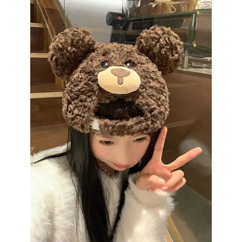 Cute Brown Bear Hooded Cap for Women Winter Warm - Image 5