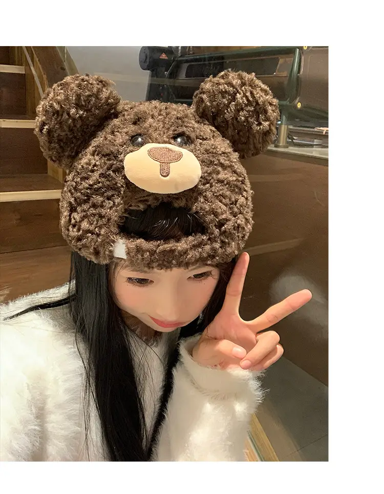 Cute Brown Bear Hooded Cap for Women Winter Warm — feature 8