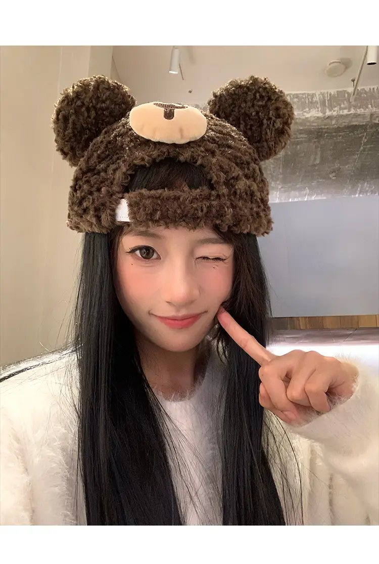 Cute Brown Bear Hooded Cap for Women Winter Warm — feature 9