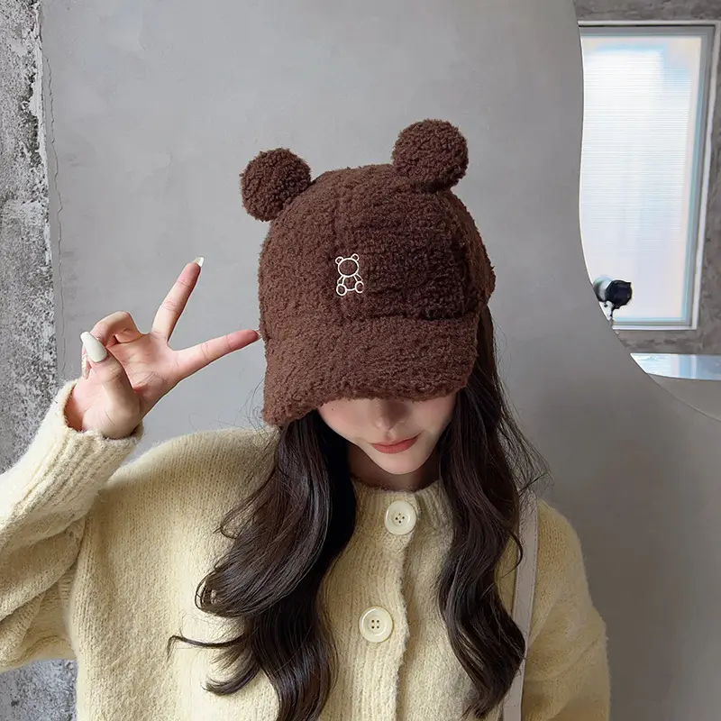 Brown Bear Head Cap for Women Spring Summer — feature 3