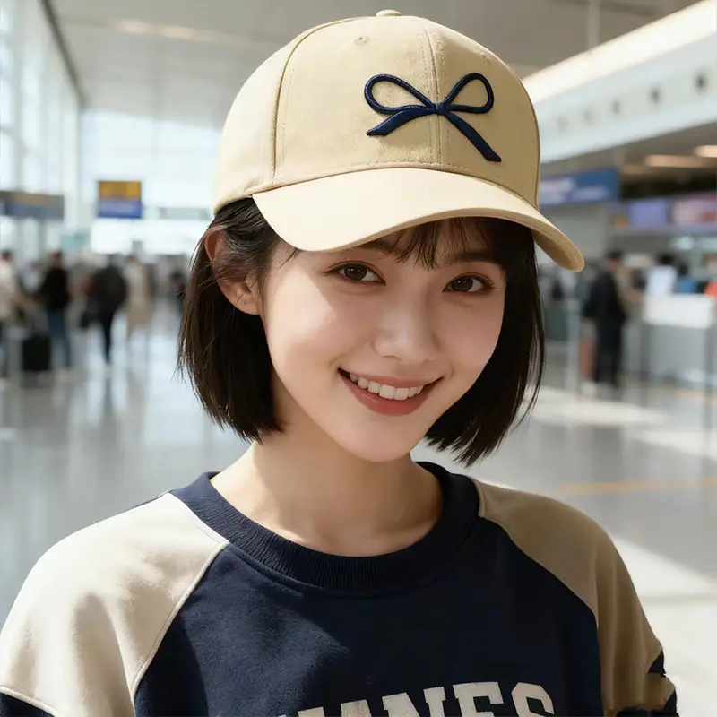 Women Pink Bow Baseball Cap with Retro Duckbill Design