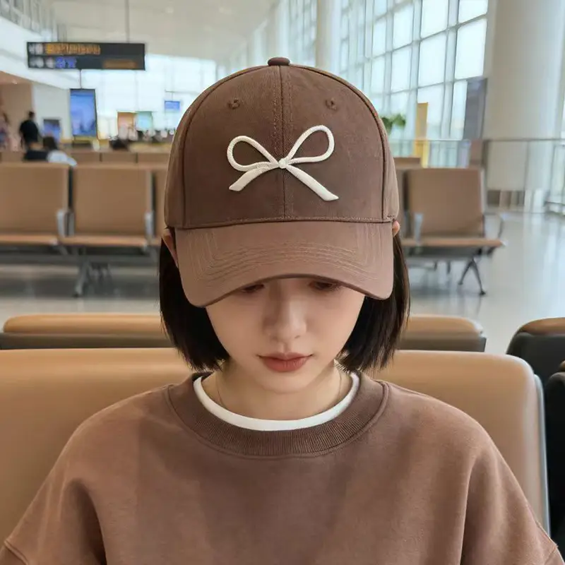 Women Pink Bow Baseball Cap with Retro Duckbill Design