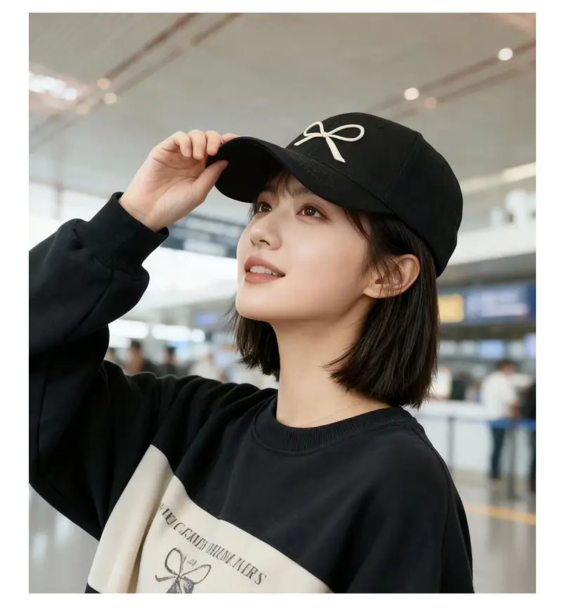 Women Pink Bow Baseball Cap with Retro Duckbill Design — feature 7