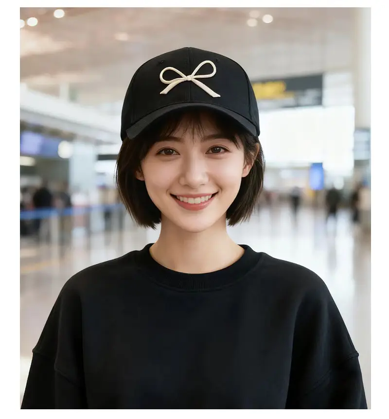 Women Pink Bow Baseball Cap with Retro Duckbill Design — feature 8