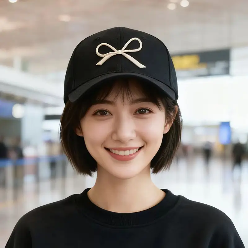 Women Pink Bow Baseball Cap with Retro Duckbill Design