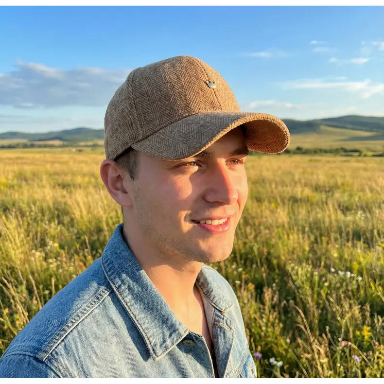 Maroon Herringbone Baseball Cap with Embroidery — feature 15