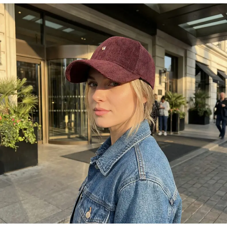 Maroon Herringbone Baseball Cap with Embroidery — feature 16