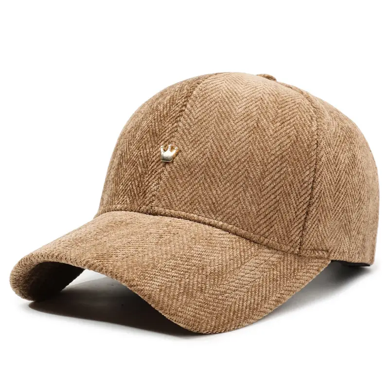 Maroon Herringbone Baseball Cap with Embroidery