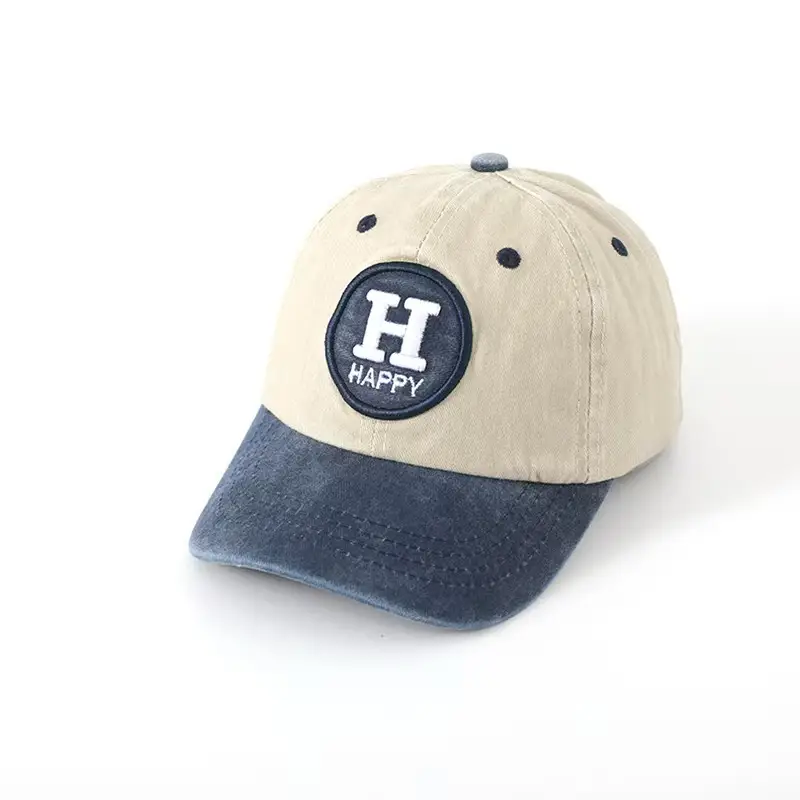 Children's Happy Embroidery Cap Grey White Curved Brim — feature 11