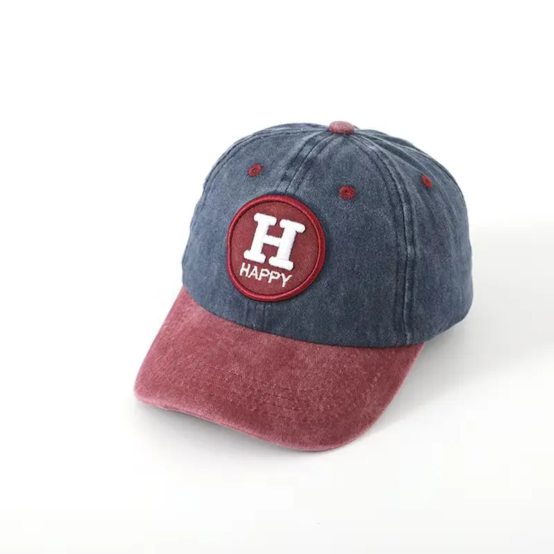 Children's Happy Embroidery Cap Grey White Curved Brim - Image 4