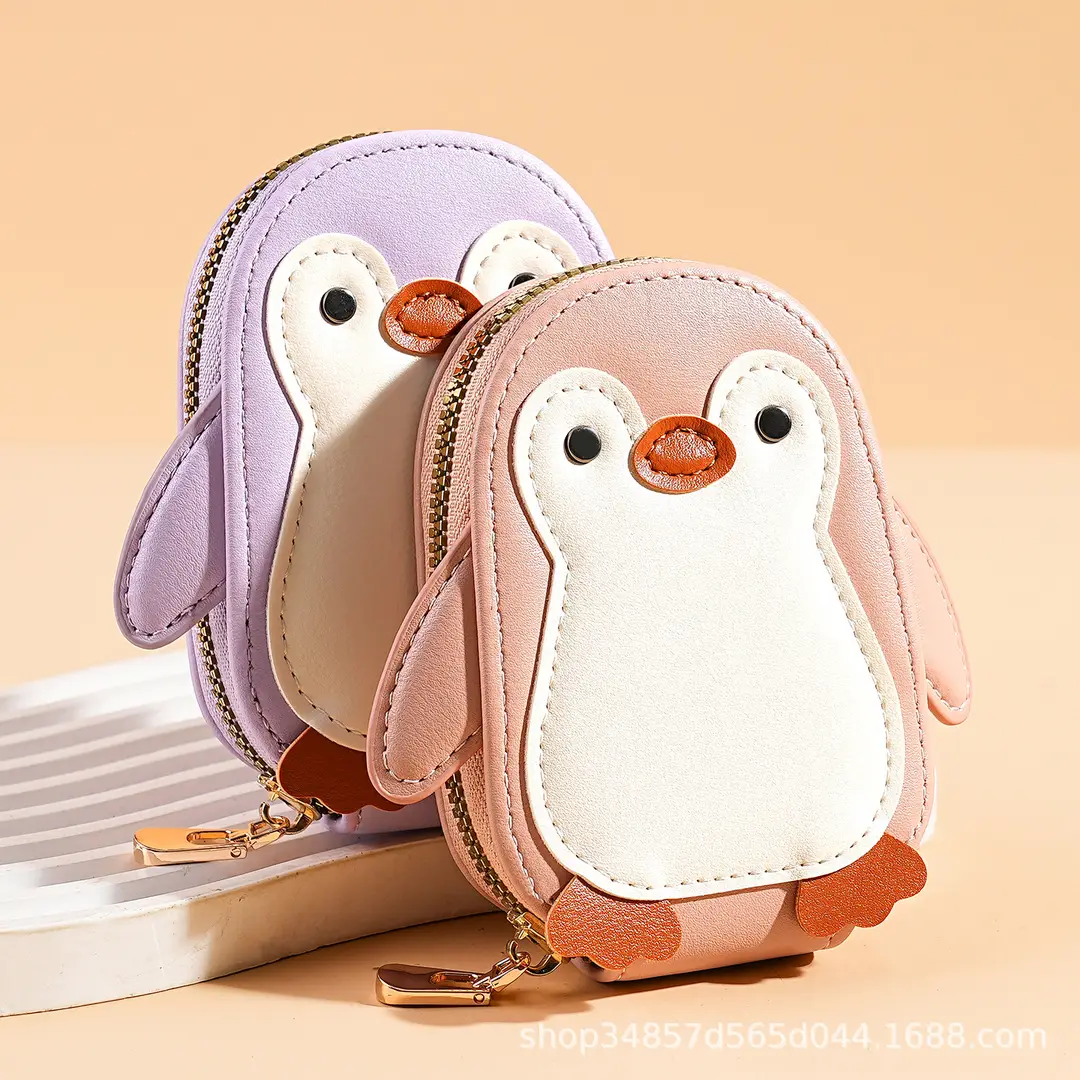 Cute Cartoon Penguin Small Bag Trendyy Pu Coin Purse Korean Style Accordion Card Holder Large Capacity Multi-Function 9 Card Slots