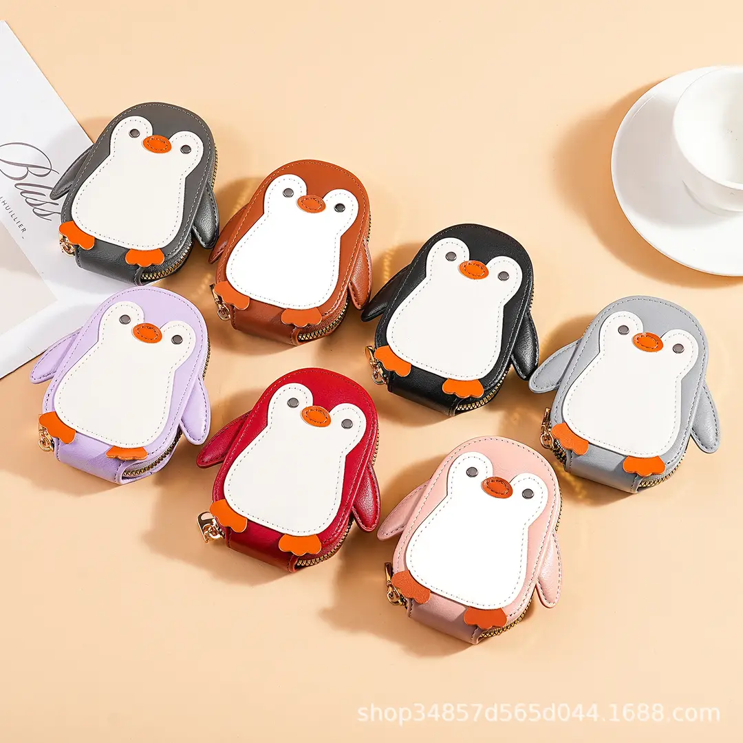 Cute Cartoon Penguin Small Bag Trendyy Pu Coin Purse Korean Style Accordion Card Holder Large Capacity Multi-Function 9 Card Slots