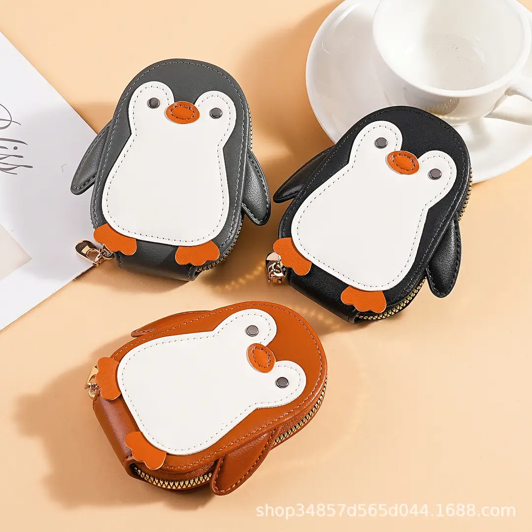 Cute Cartoon Penguin Small Bag Trendyy Pu Coin Purse Korean Style Accordion Card Holder Large Capacity Multi-Function 9 Card Slots