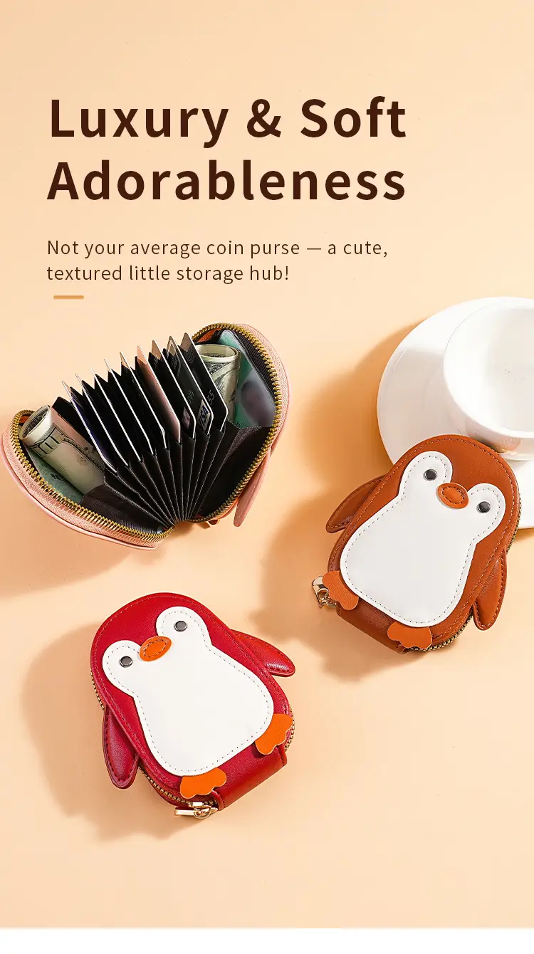 Cute Cartoon Penguin Small Bag Trendyy Pu Coin Purse Korean Style Accordion Card Holder Large Capacity Multi-Function 9 Card Slots — feature 5