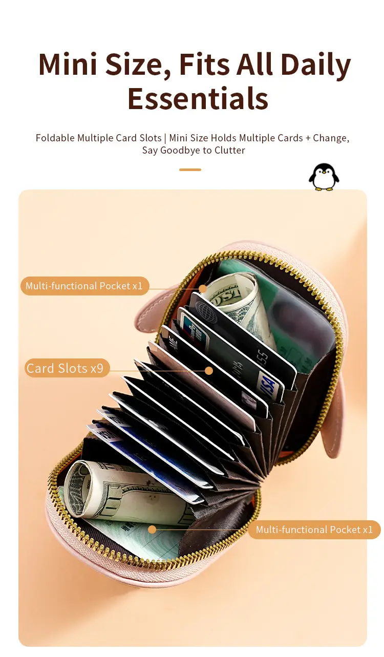 Cute Cartoon Penguin Small Bag Trendyy Pu Coin Purse Korean Style Accordion Card Holder Large Capacity Multi-Function 9 Card Slots — feature 6