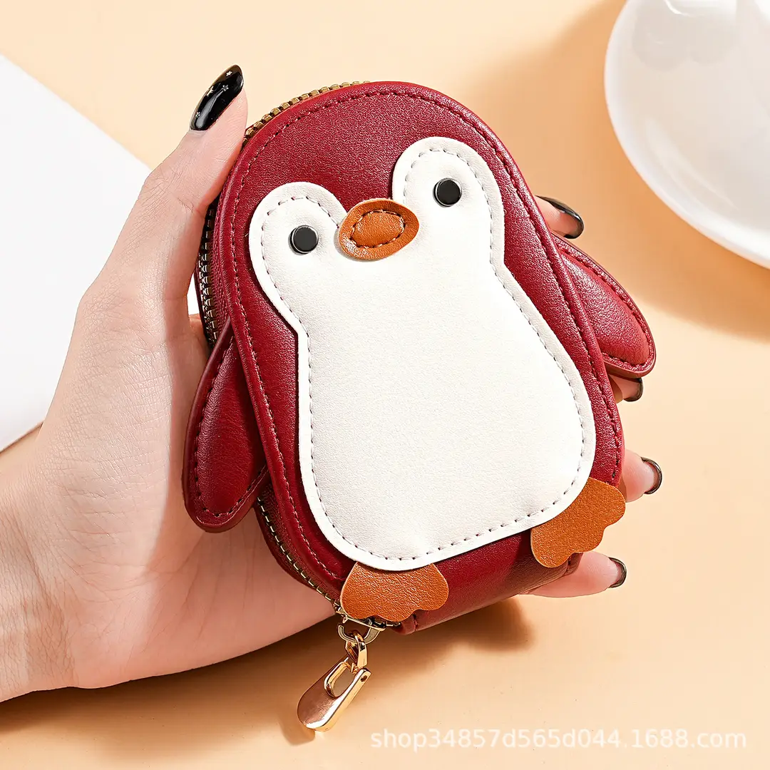 Cute Cartoon Penguin Small Bag Trendyy Pu Coin Purse Korean Style Accordion Card Holder Large Capacity Multi-Function 9 Card Slots