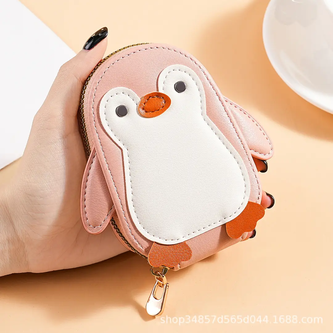 Cute Cartoon Penguin Small Bag Trendyy Pu Coin Purse Korean Style Accordion Card Holder Large Capacity Multi-Function 9 Card Slots