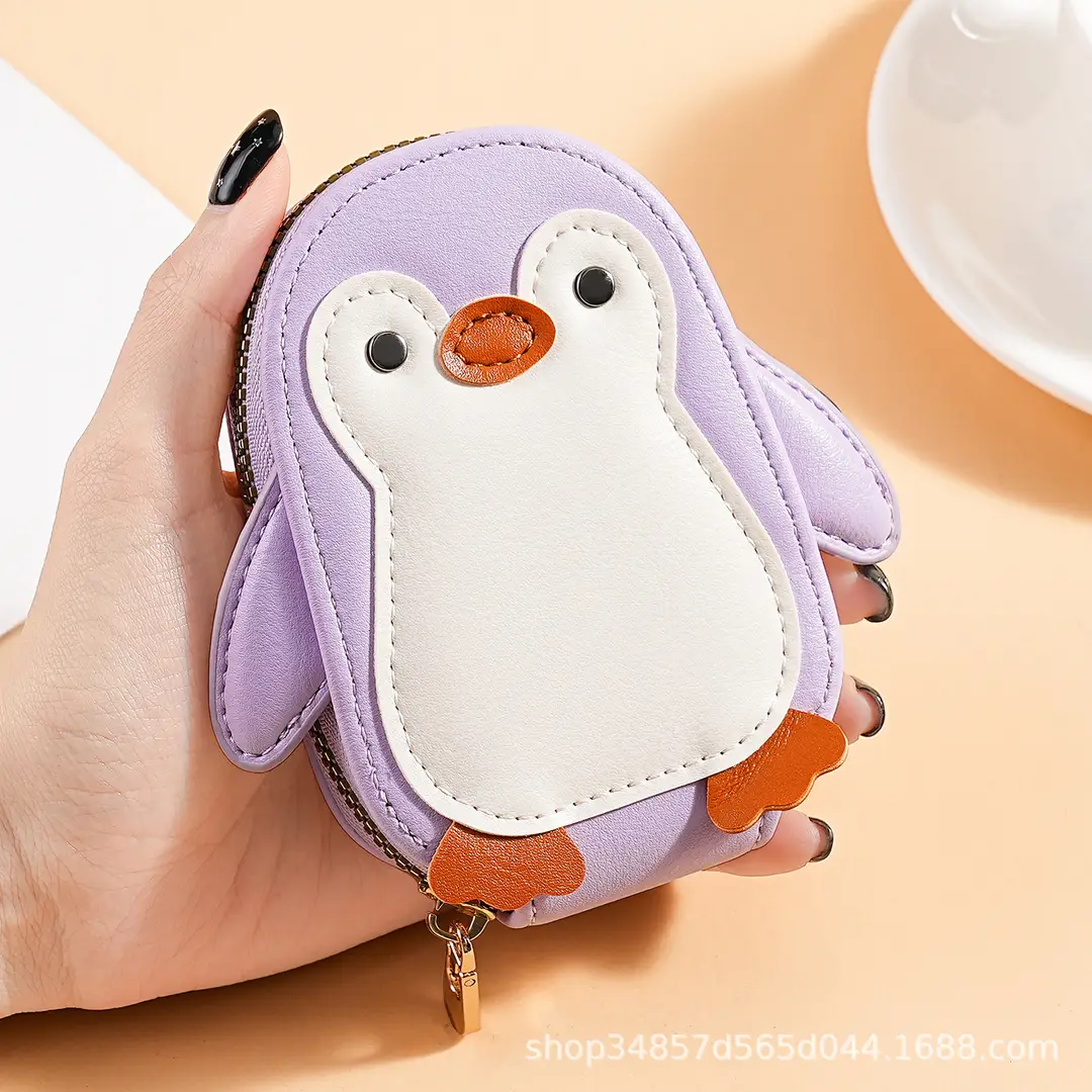 Cute Cartoon Penguin Small Bag Trendyy Pu Coin Purse Korean Style Accordion Card Holder Large Capacity Multi-Function 9 Card Slots