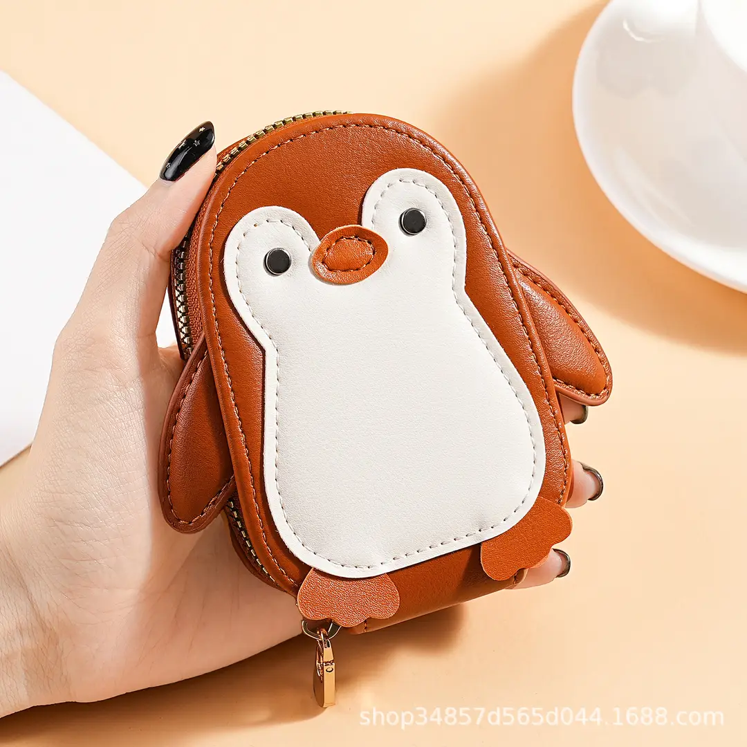 Cute Cartoon Penguin Small Bag Trendyy Pu Coin Purse Korean Style Accordion Card Holder Large Capacity Multi-Function 9 Card Slots