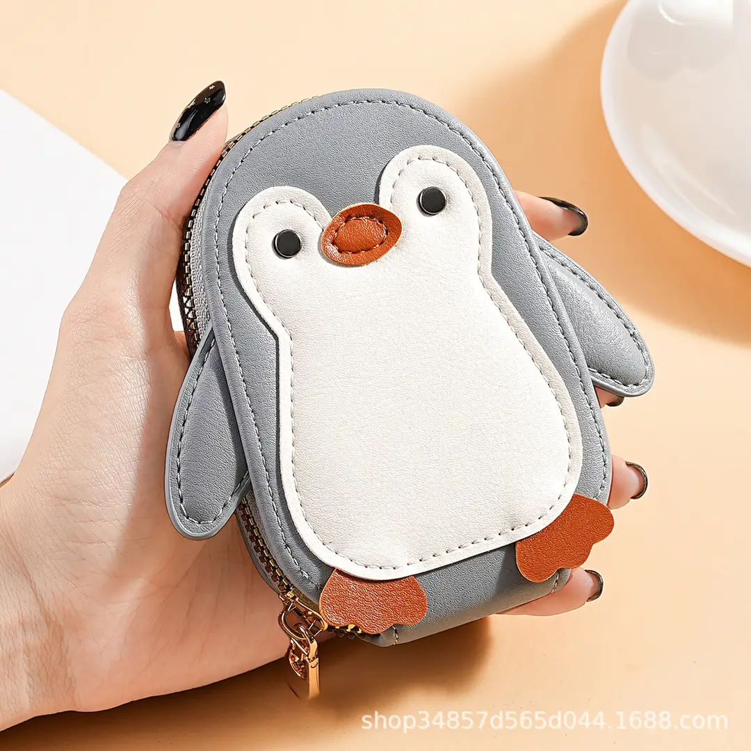 Cute Cartoon Penguin Small Bag Trendyy Pu Coin Purse Korean Style Accordion Card Holder Large Capacity Multi-Function 9 Card Slots